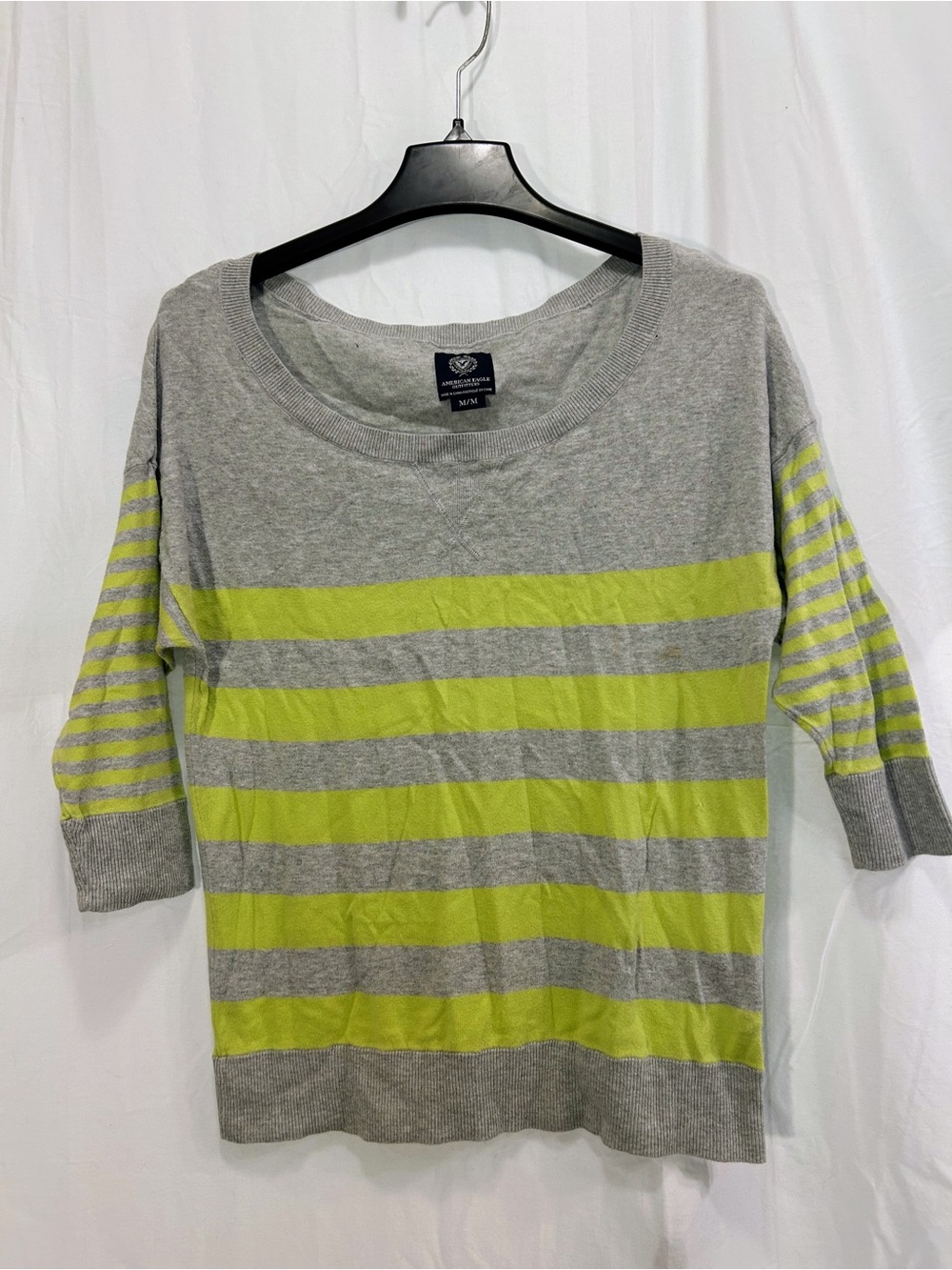 American Eagle Lightweight Gray & Lime Striped Women's Top
